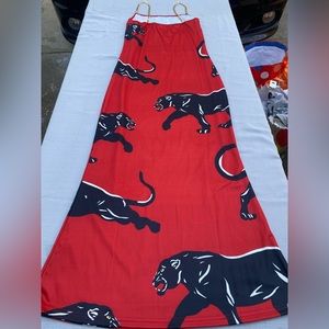 RED/BLACK PANTHER PRINT SUNDRESS GOLD CHAIN STRAPS